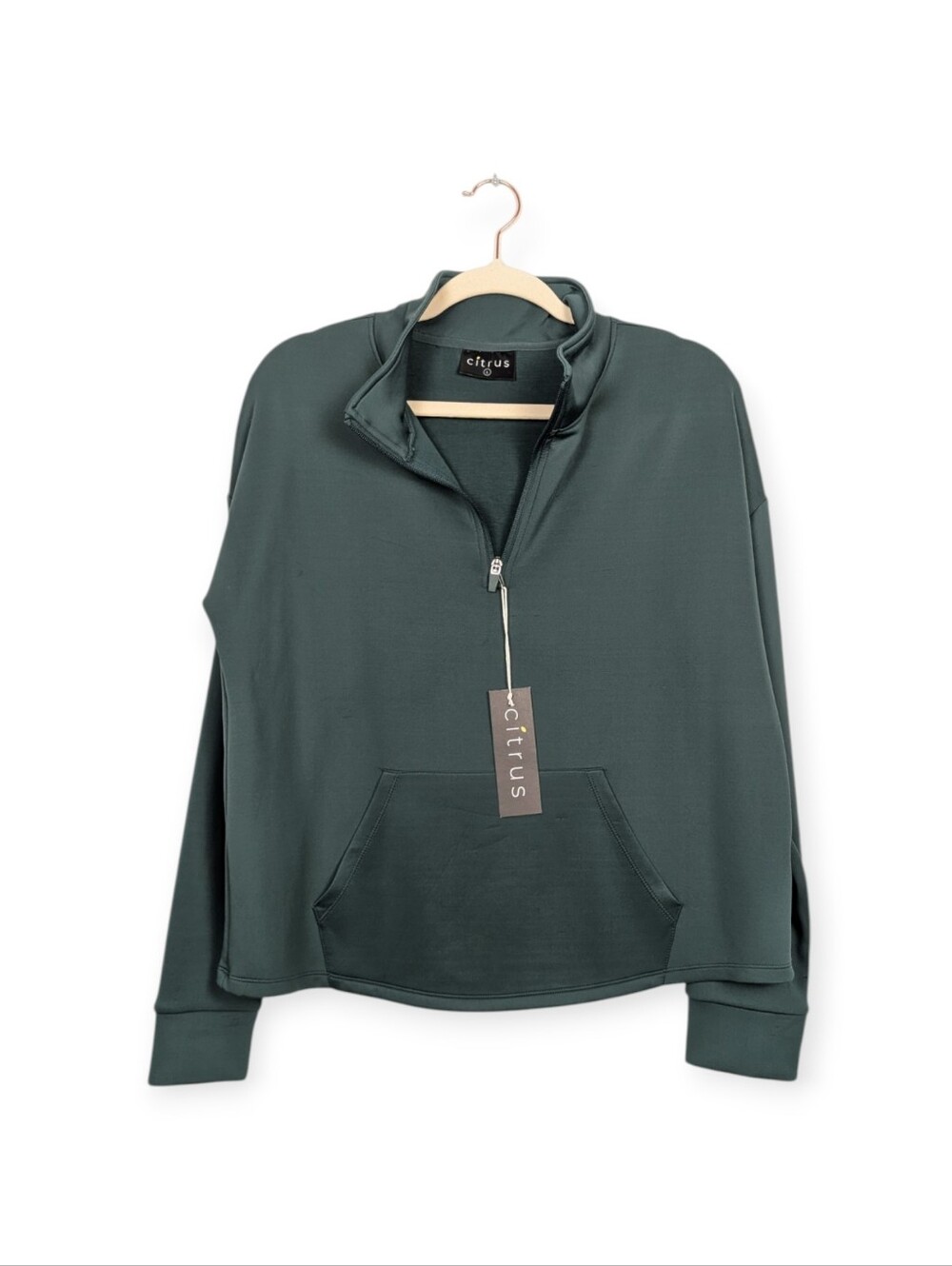 Citrus Pullover L Hunter Green Long Sleeve Quarter Zip Pullover Top NWT